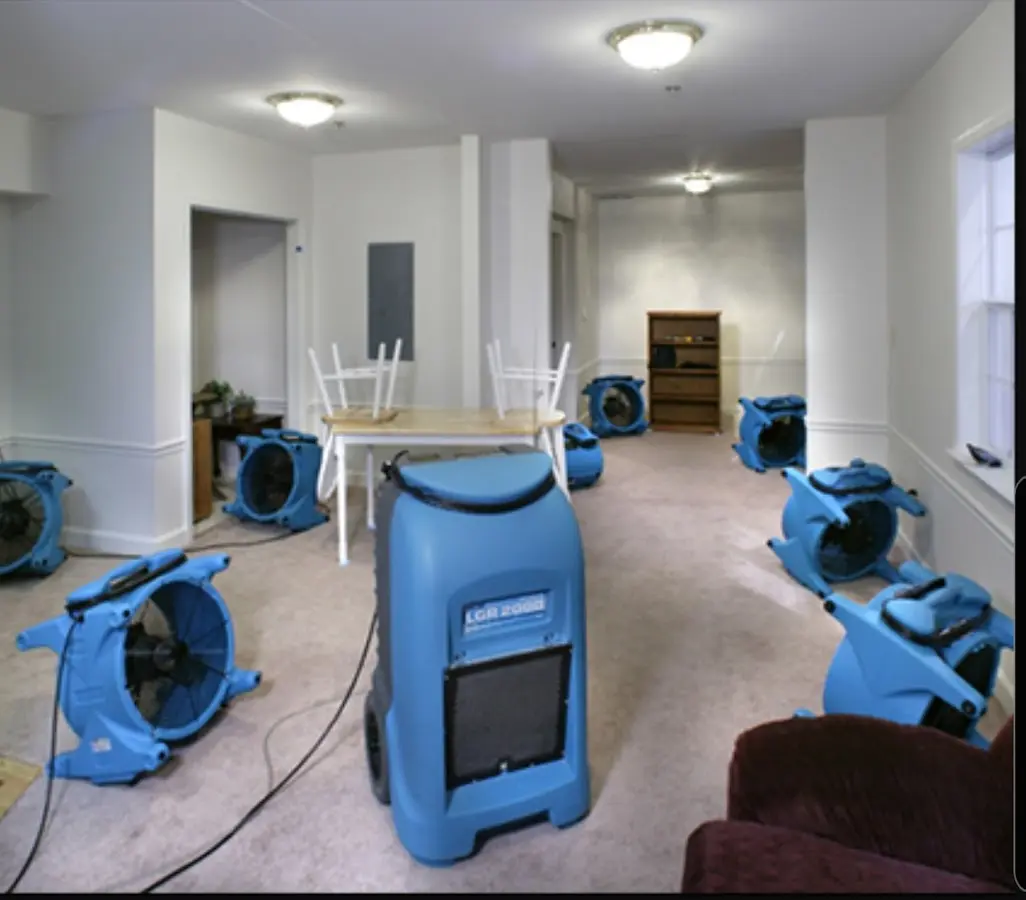 Air movers and dehumidifier setup for Water Extraction & Removal in Cloverdale